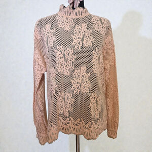 G by Giuliana Pink Lace Mock Neck Blouse S